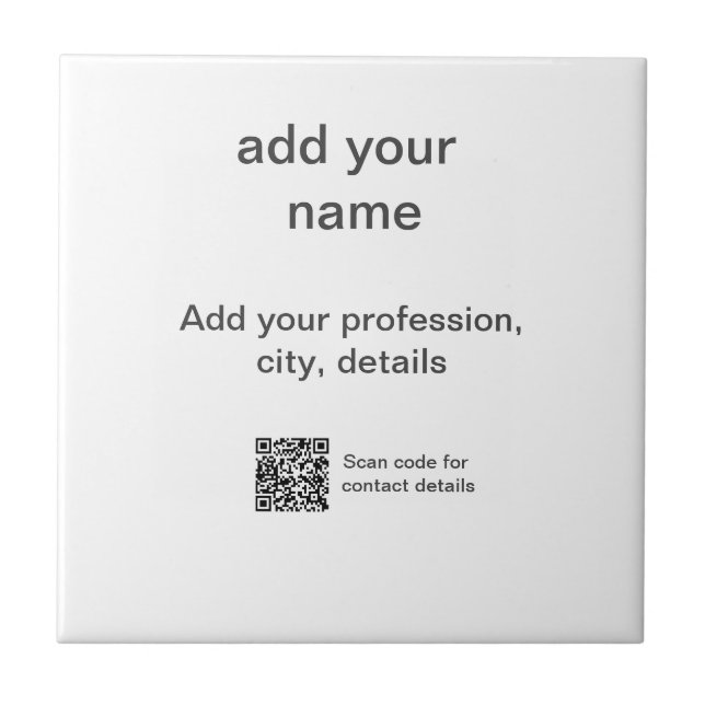 Simple minimal green add your text name scan QR co Ceramic Tile (Front)