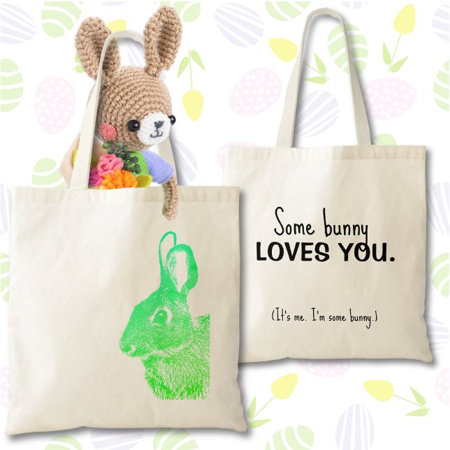 Simple Minimal Green Grass Gradient Easter Bunny  Tote Bag (Bright green bunny rabbit on the front and customizable text on the back makes this tote bag unique.)