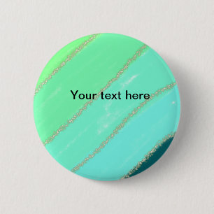 Simple minimal green watercolor glitter add text t 6 cm round badge