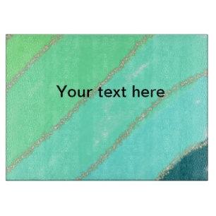 Simple minimal green watercolor glitter add text t cutting board