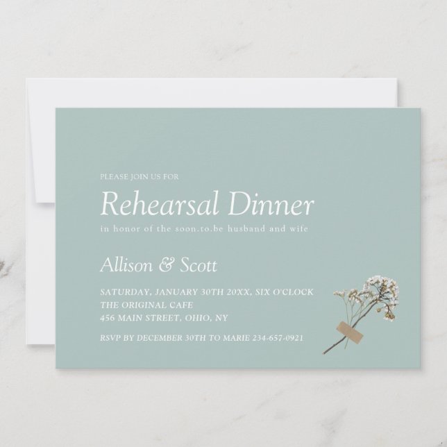 Simple Minimal Hand Press Floral Rehearsal Dinner  Invitation (Front)
