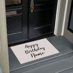 simple minimal happy birthday add your name card doormat