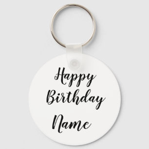simple minimal happy birthday add your name card key ring