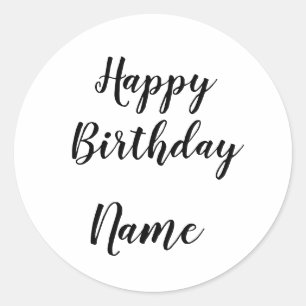 simple minimal happy birthday add your name  classic round sticker