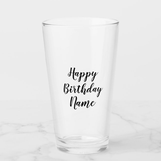 simple minimal happy birthday add your name  glass (Front)