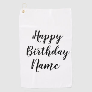 simple minimal happy birthday add your name golf towel