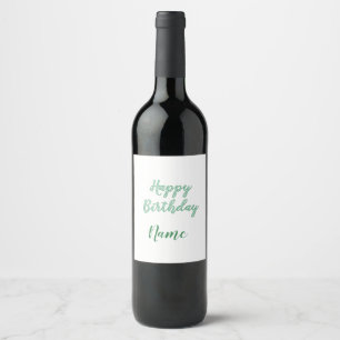simple minimal happy birthday add your name wine label