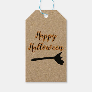simple minimal happy Halloween black broom orange Gift Tags