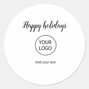 simple minimal happy holidays add your logo classic round sticker