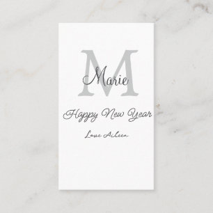 simple minimal happy new year monogram gray name business card
