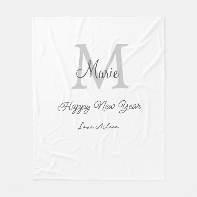 simple minimal happy new year monogram gray name  fleece blanket (Front)