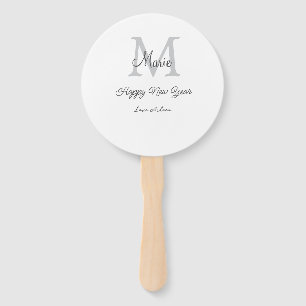 simple minimal happy new year monogram gray name hand fan