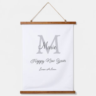simple minimal happy new year monogram gray name hanging tapestry