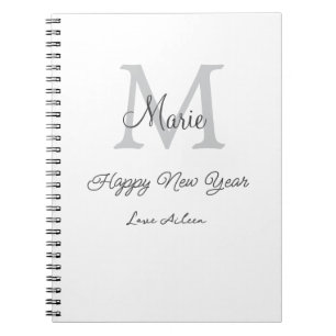 simple minimal happy new year monogram gray name notebook