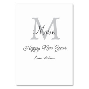 simple minimal happy new year monogram gray name table number