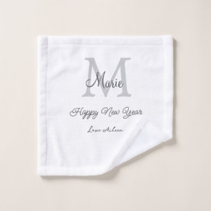 simple minimal happy new year monogram gray name wash cloth