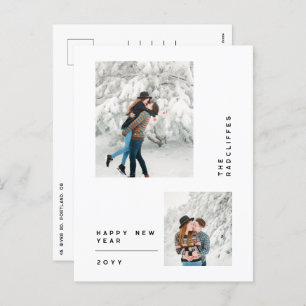 simple minimal happy new year multi photo holiday postcard