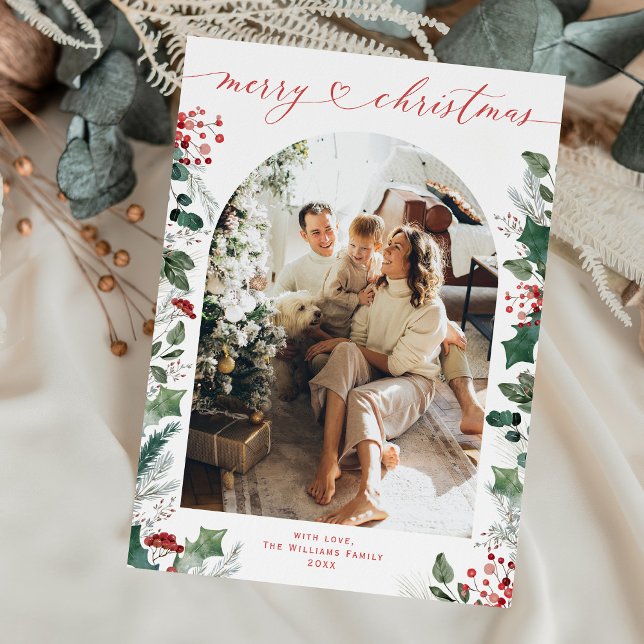 Simple Minimal Heart Arch Photo Christmas Card (Creator Uploaded)