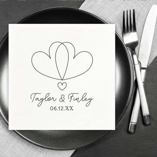   Simple Minimal Heart Modern Custom Names Wedding Napkin (Creator Uploaded)