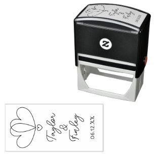   Simple Minimal Heart Modern Custom Names Wedding Self-inking Stamp
