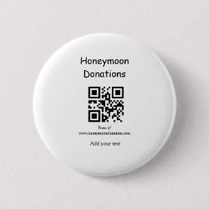 Simple minimal honeymoon donations wedding q r cod 6 cm round badge