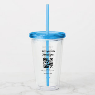Simple minimal honeymoon donations wedding q r cod acrylic tumbler