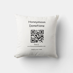 Simple minimal honeymoon donations wedding q r cod cushion