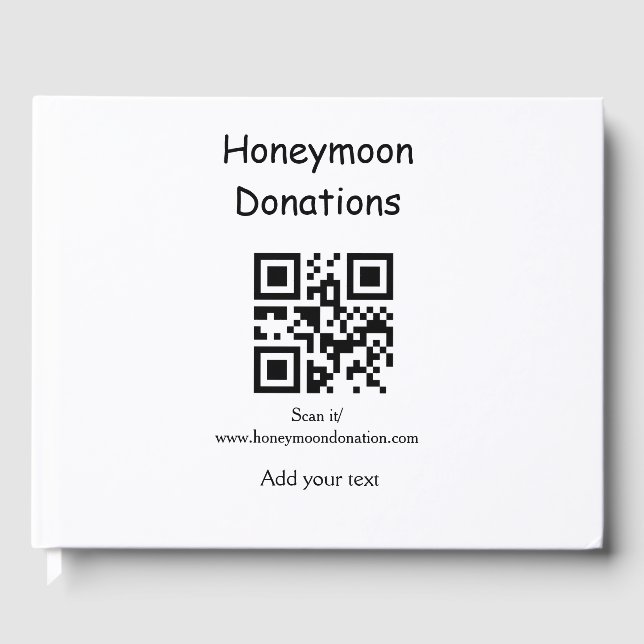Simple minimal honeymoon donations wedding q r cod guest book (Front)
