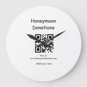 Simple minimal honeymoon donations wedding q r cod large clock