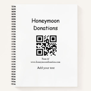 Simple minimal honeymoon donations wedding q r cod notebook