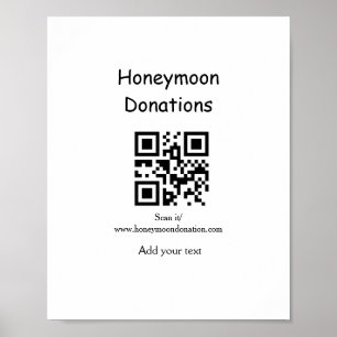 Simple minimal honeymoon donations wedding q r cod poster