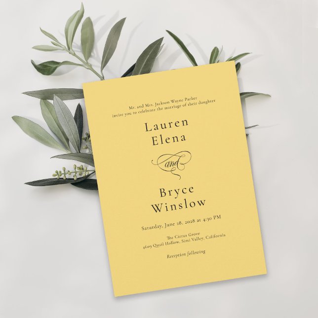 Simple Minimal Lemon Drop Citrus Yellow Wedding Invitation (Creator Uploaded)
