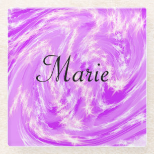 simple minimal light pastel pink add your name th glass coaster
