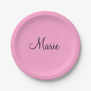 simple minimal light pink add your name girly paper plate