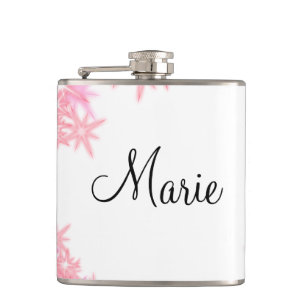 simple minimal light pink add your name girly text hip flask