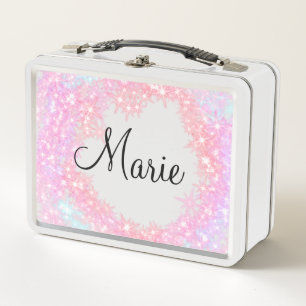 simple minimal light pink add your name girly text metal lunch box