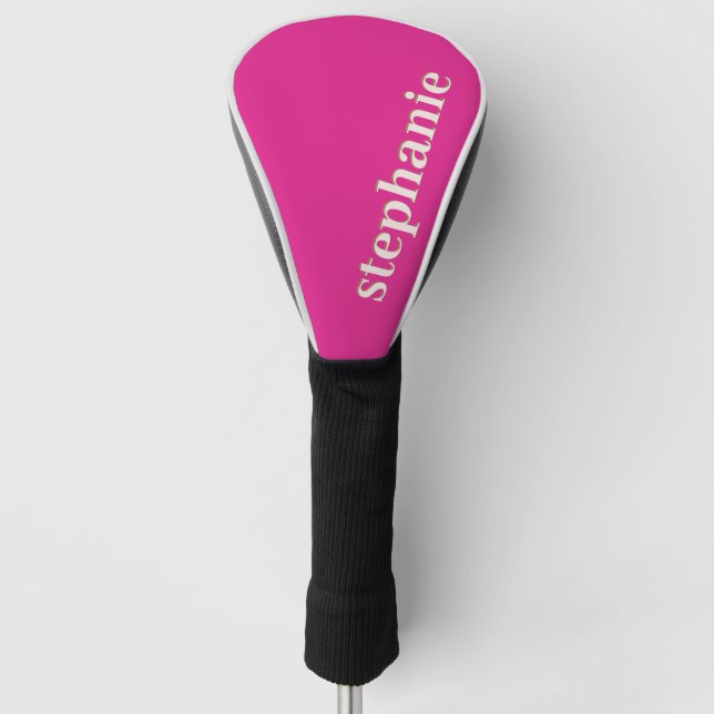 Simple Minimal Magenta Personalised Hot Pink Golf Head Cover (Front)