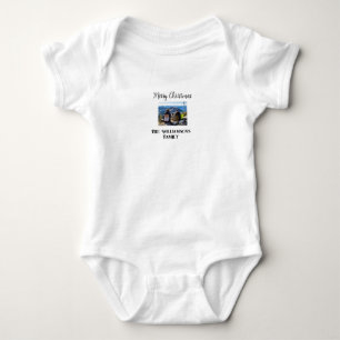 simple minimal merry Christmas add family name tex Baby Bodysuit