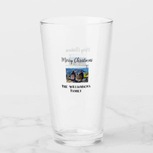 simple minimal merry Christmas add family name tex Glass