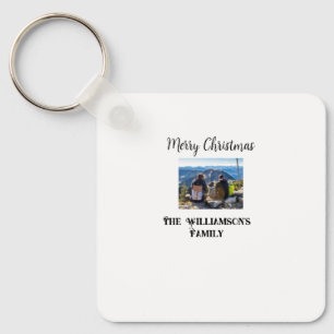 simple minimal merry Christmas add family name tex Key Ring