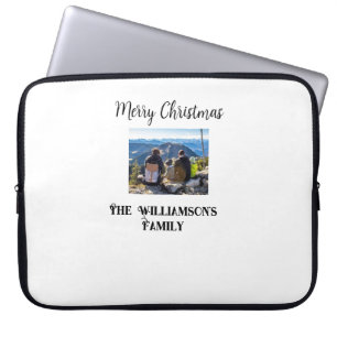 simple minimal merry Christmas add family name tex Laptop Sleeve