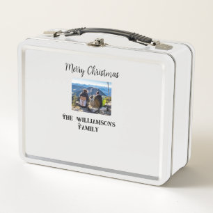 simple minimal merry Christmas add family name tex Metal Lunch Box