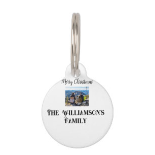 simple minimal merry Christmas add family name tex Pet Tag
