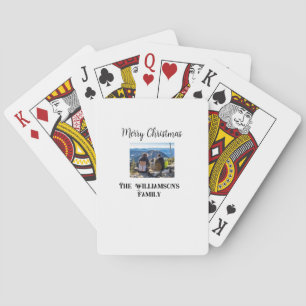 simple minimal merry Christmas add family name tex Playing Cards