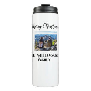 simple minimal merry Christmas add family name tex Thermal Tumbler