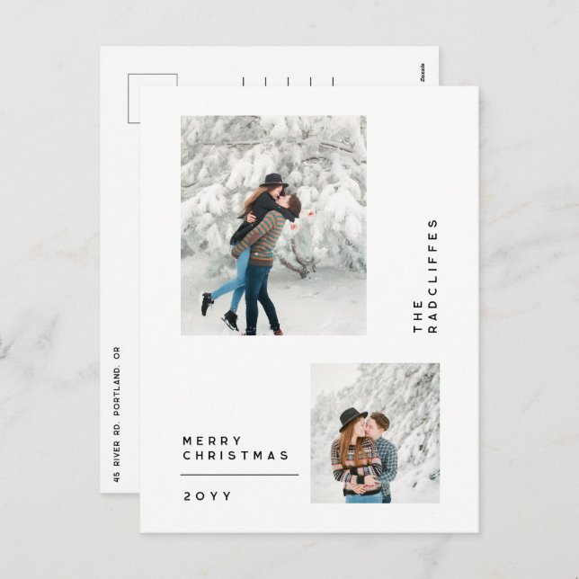 simple minimal merry christmas multi photo holiday postcard (Front/Back)