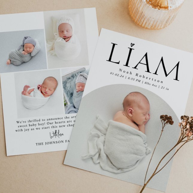 Simple Minimal Modern Arch Baby Photo Birth Announcement (Creator Uploaded)