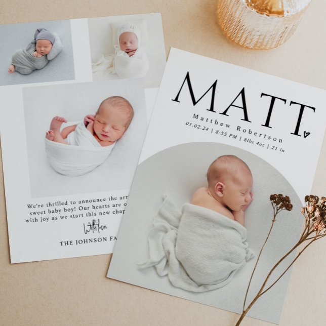 Simple Minimal Modern Arch Baby Photo Birth Announcement (Creator Uploaded)