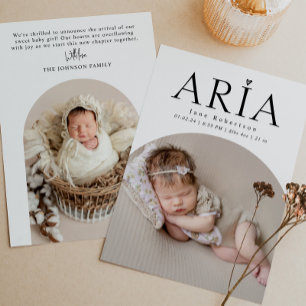 Simple Minimal Modern Arch Baby Photo Birth Announcement