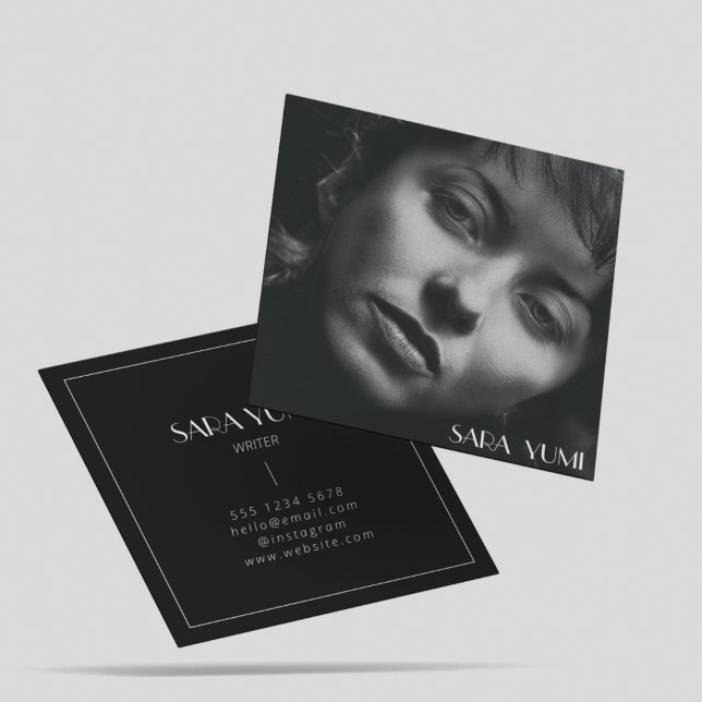Simple Minimal Modern Black & White Photo  Square Business Card (Creator Uploaded)